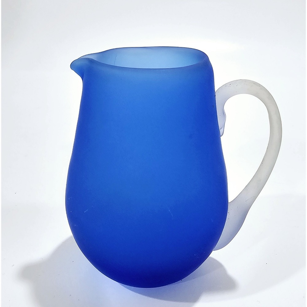Vintage Pilgrim Art Glass Frosted Satin Blue Creamer / Small‎ Pitcher